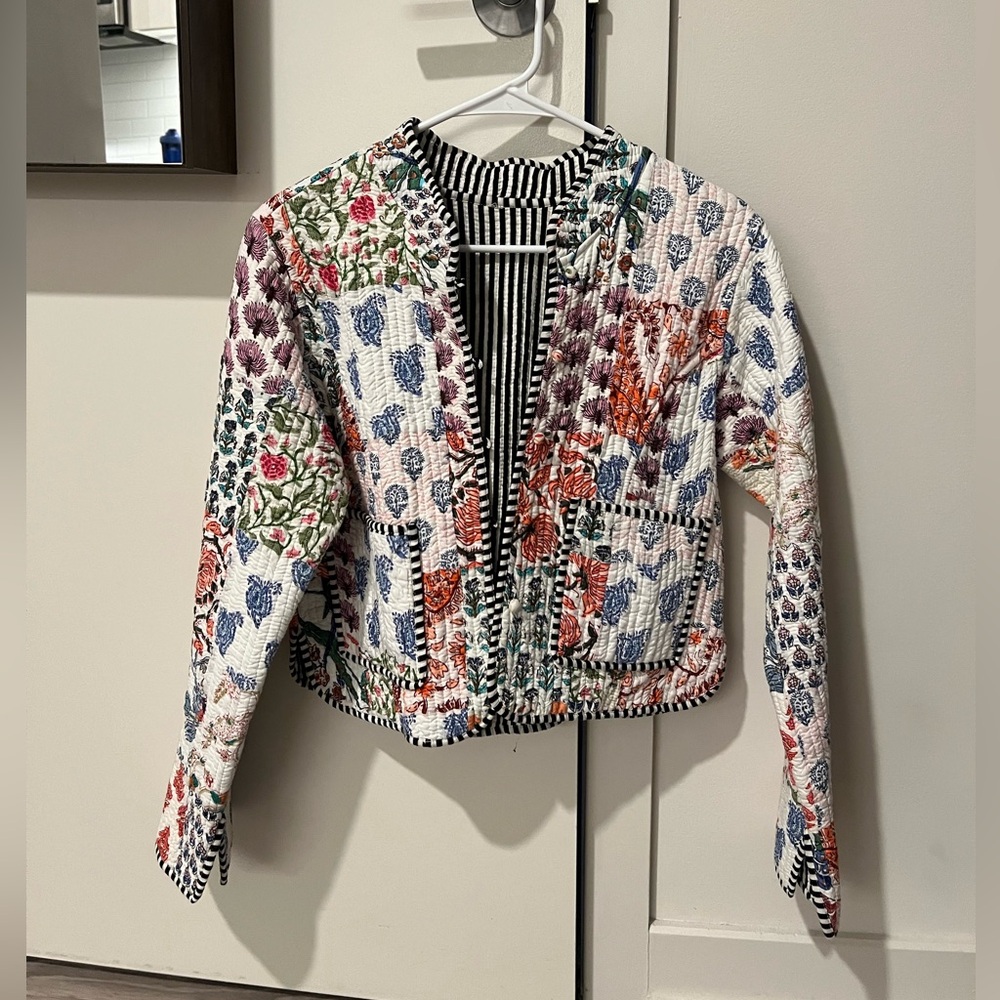 Floral Quilted Patchwork Cropped Jacket - image 1